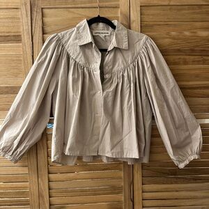 Caron Callahan Cotton Long Sleeves Button Down Blouse in beige size XS